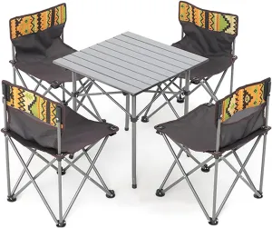 Camping Table Chairs Outdoor and Chair Set, Aluminum Alloy Roll Table Top, Suitable for Balcony Garden Fishing Camping Picnic Table