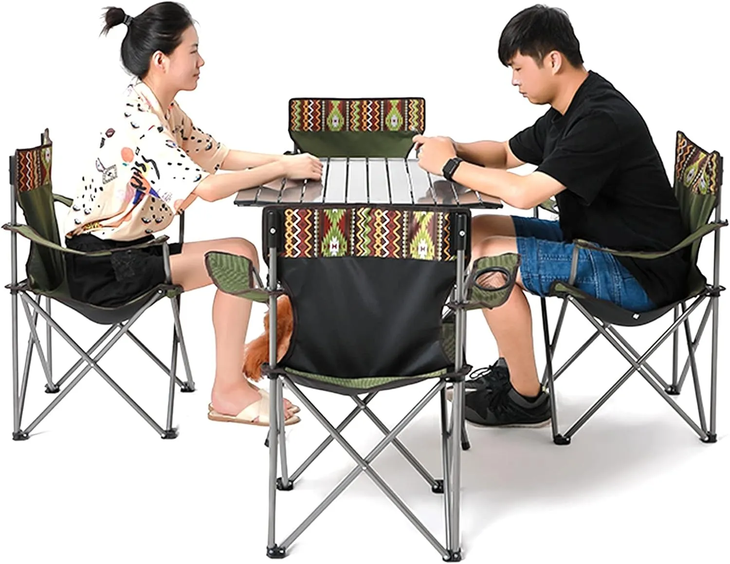 Camping Table Chairs Outdoor and Chair Set, Aluminum Alloy Roll Table Top, Suitable for Balcony Garden Fishing Camping Picnic Table