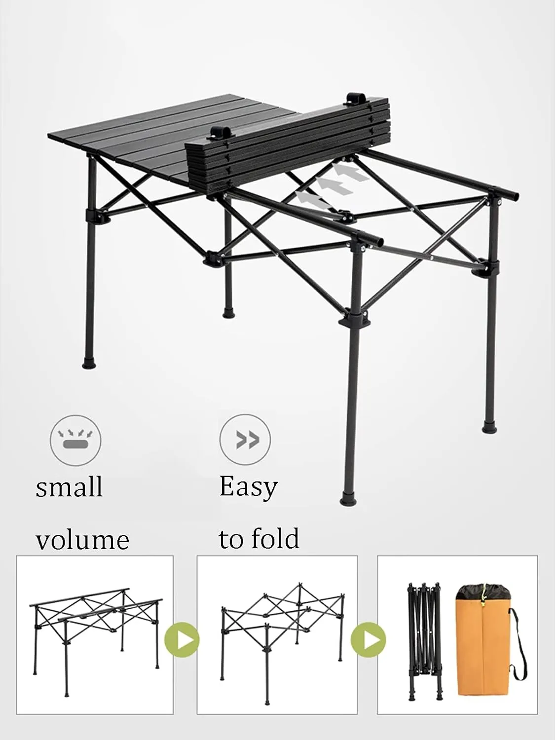 Camping Table Chairs Outdoor and Chair Set, Aluminum Alloy Roll Table Top, Suitable for Balcony Garden Fishing Camping Picnic Table