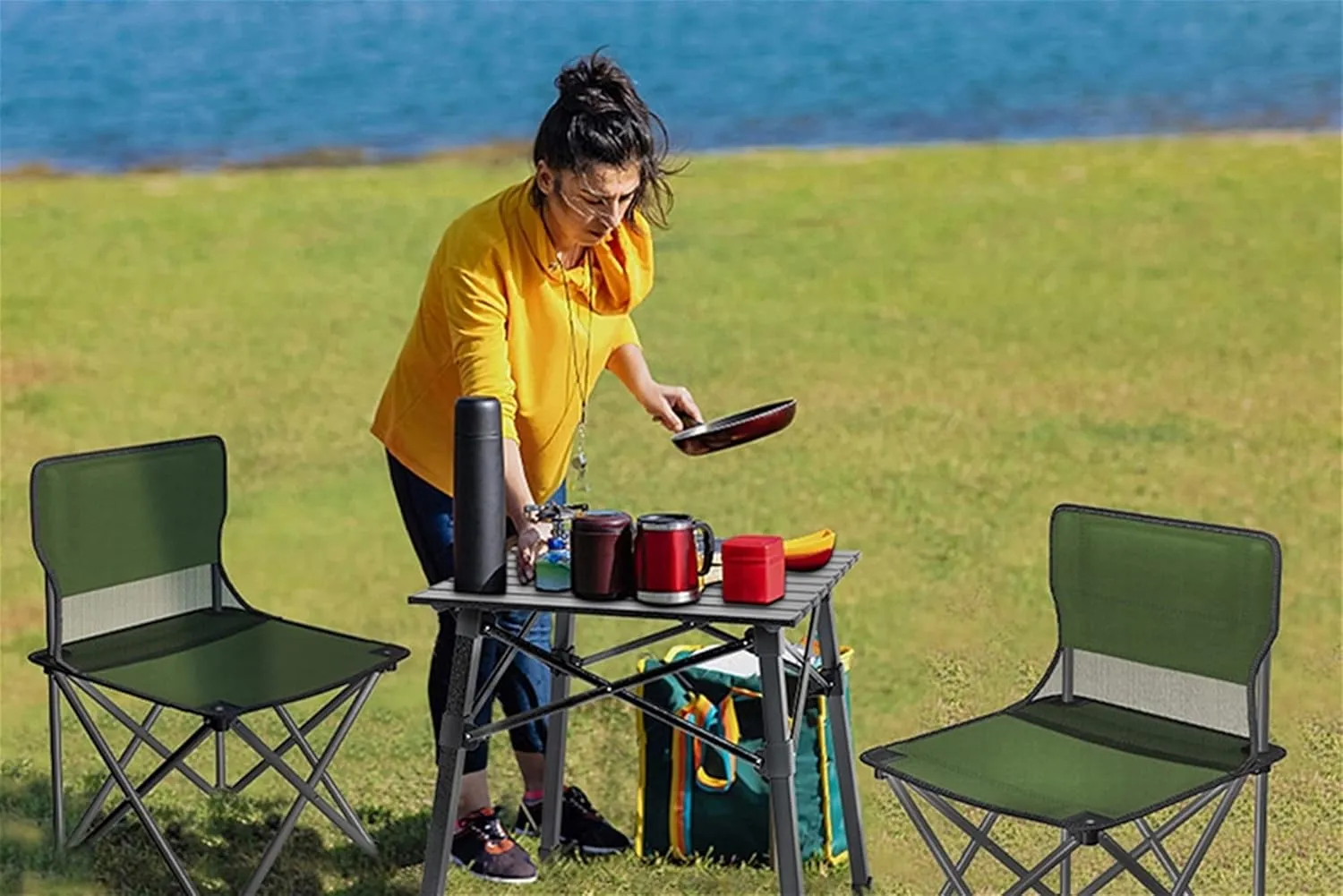 Camping Table Chairs Portable and Chair Set, Aluminum Outdoor Picnic Table, Suitable for Courtyard Barbecue Travel