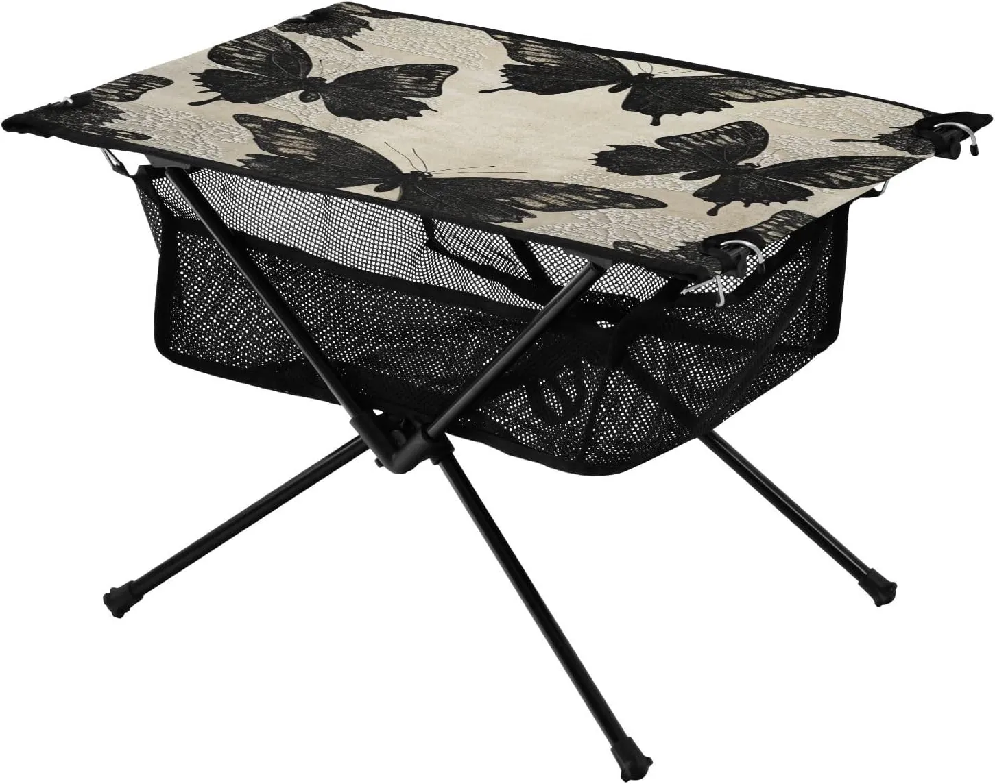 Camping Table Lightweight Portable Folding Table with Mesh Storage Net Black Butterfly Flower Ideal for Camping Hiking Beach Picnic Travel Backyard