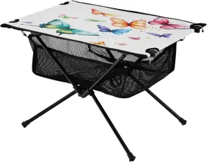 Camping Table Lightweight Portable Folding Table with Mesh Storage Net Butterfly Flower Tie Dyeing Ideal for Camping Hiking Beach Picnic Travel Backyard
