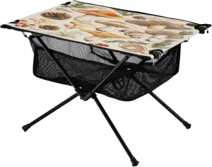 Camping Table Lightweight Portable Folding Table with Mesh Storage Net Mushroom Vintage Ideal for Camping Hiking Beach Picnic Travel Backyard