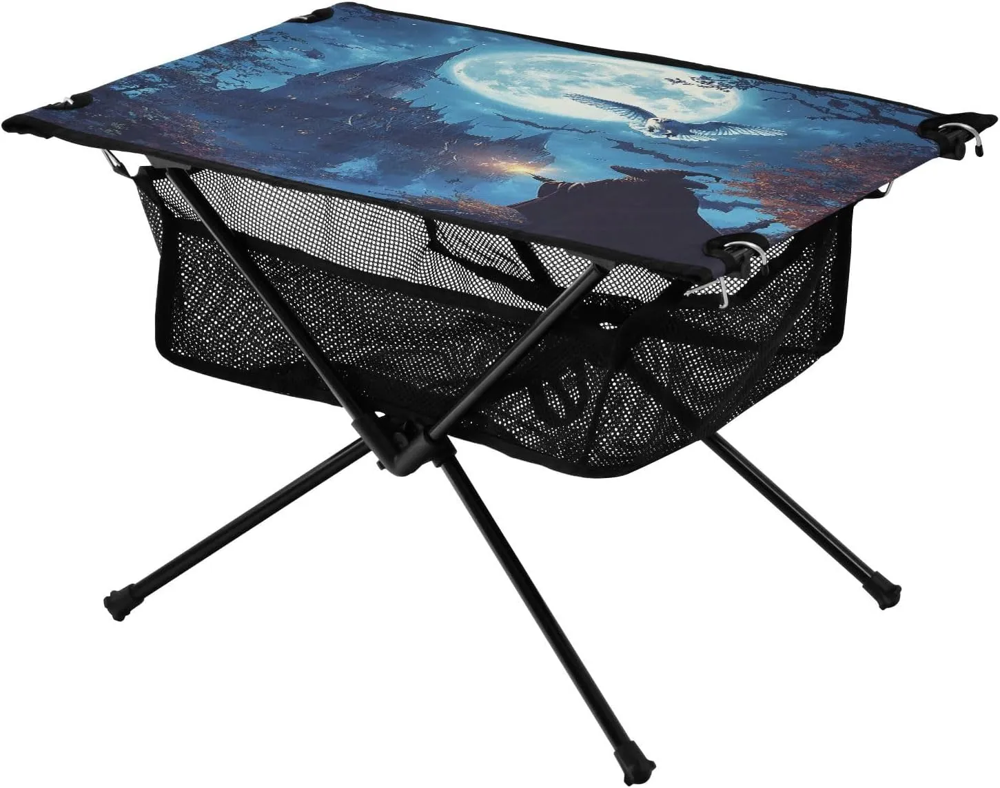 Camping Table Lightweight Portable Folding Table with Mesh Storage Net Owl Castle Ideal for Camping Hiking Beach Picnic Travel Backyard