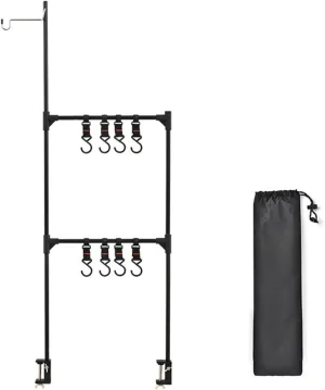 Camping Table Storage Rack Multifunctional Aluminum Table Stand with Lantern Stand Outdoor Portable Triangle Rack for Camping Hiking BBQ Courtyard Campfire Party Cookware Clothes Drying