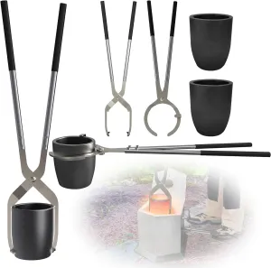 CANALHOUT 6kg Crucible Tongs Set for Melting Metal, Lifting Tongs   Pouring Tongs   2 Graphite Crucibles, for Melting Aluminum Copper Gold Silver Jewelry Casting Tools