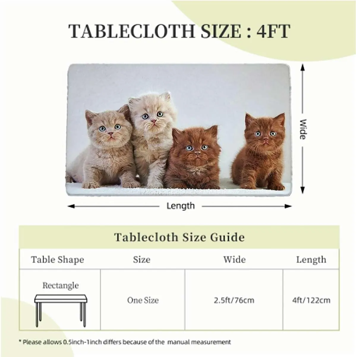 Caramel White Rectangle Elastic Fitted Tablecloth Hipster Cat Cute Kitten Feline Elastic Edge Fitted Tablecloth for Rectangle Table Animal Fits up 4 Foot Tables