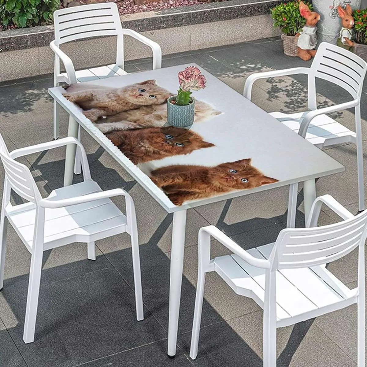 Caramel White Rectangle Elastic Fitted Tablecloth Hipster Cat Cute Kitten Feline Elastic Edge Fitted Tablecloth for Rectangle Table Animal Fits up 4 Foot Tables