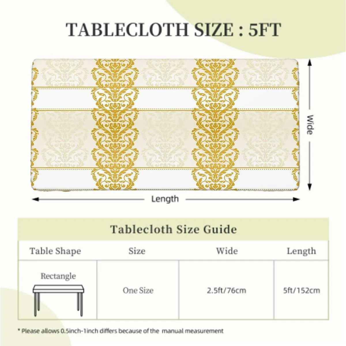 Caramel Yellow Rectangle Elastic Fitted Tablecloth Antique Mild Ombre Shade Gothic Victorian Polyester Fitted Waterproof Outdoor Tablecloth Protector with Elastic Damask Fits up 5 Foot Tables