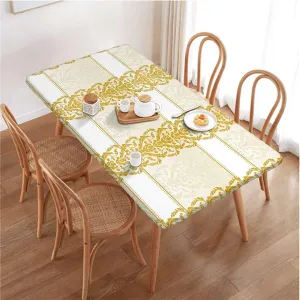Caramel Yellow Rectangle Elastic Fitted Tablecloth Antique Mild Ombre Shade Gothic Victorian Polyester Fitted Waterproof Outdoor Tablecloth Protector with Elastic Damask Fits up 5 Foot Tables