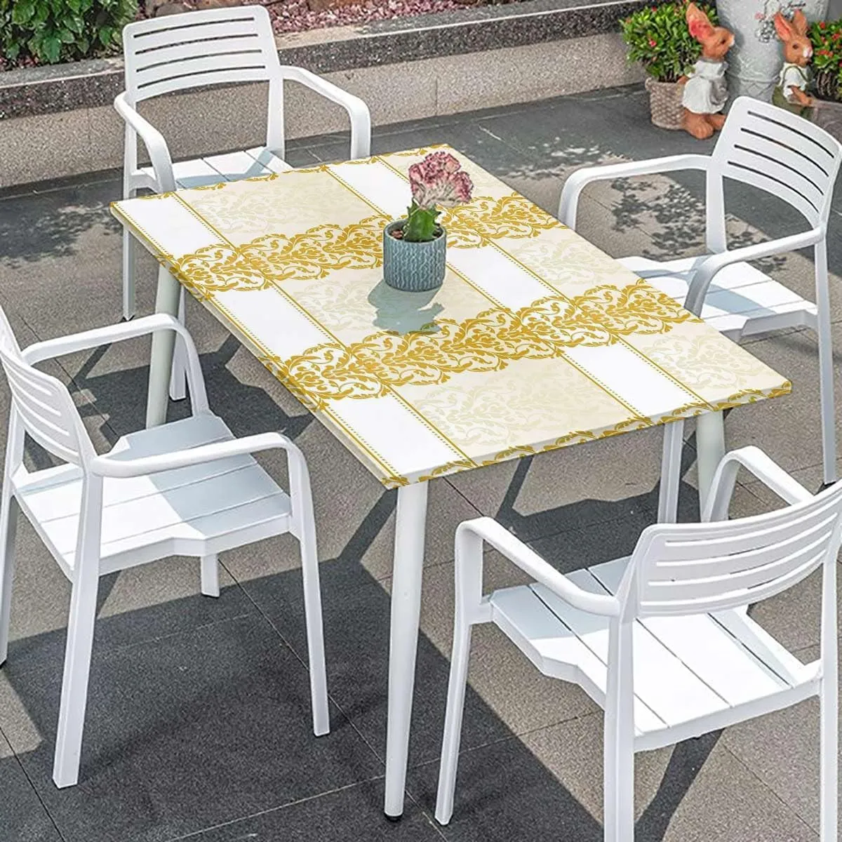 Caramel Yellow Rectangle Elastic Fitted Tablecloth Antique Mild Ombre Shade Gothic Victorian Polyester Fitted Waterproof Outdoor Tablecloth Protector with Elastic Damask Fits up 5 Foot Tables