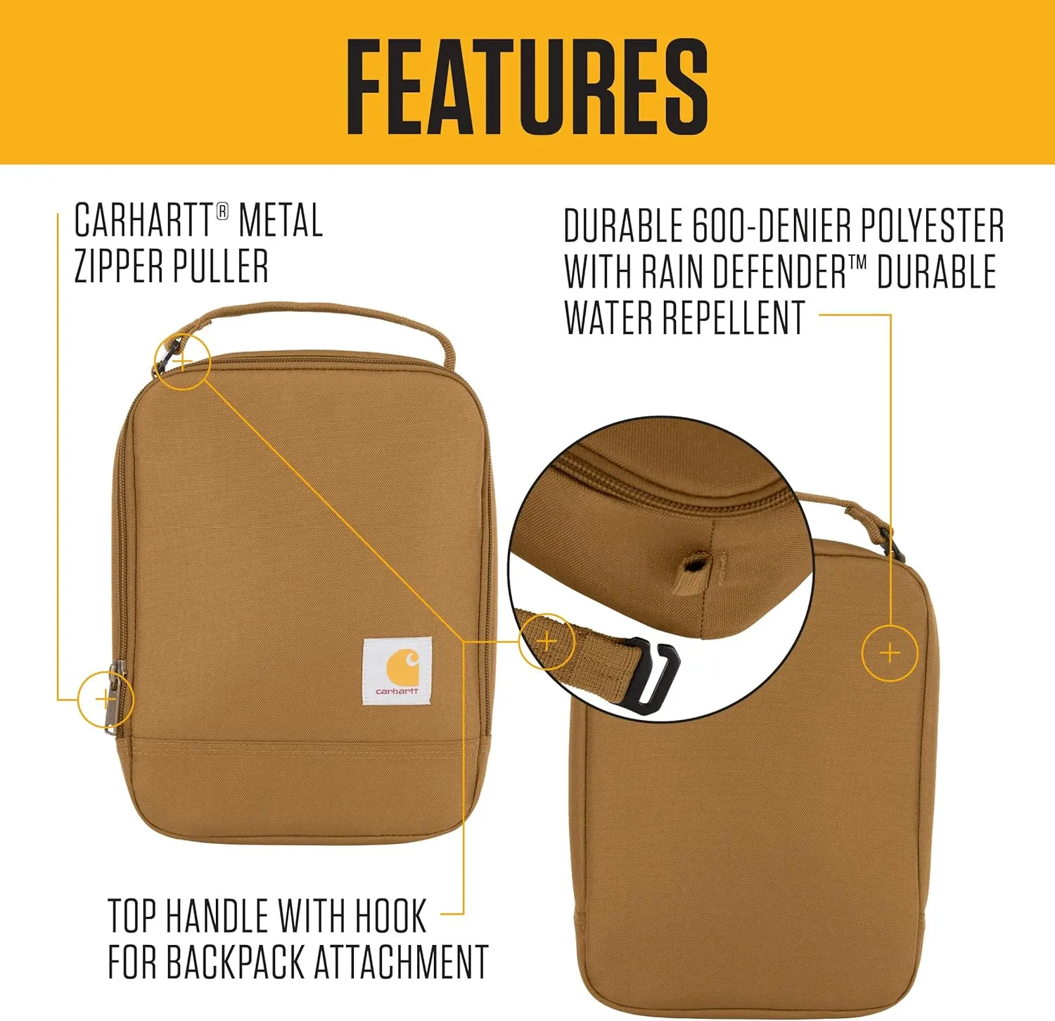 Carhartt Insulated Lunch Cooler For Men and Women, Fully Insulated Lunch Pale for Work, Outdoor, and Everyday Use, Gravel