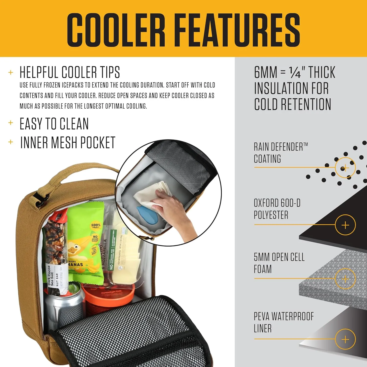 Carhartt Insulated Lunch Cooler For Men and Women, Fully Insulated Lunch Pale for Work, Outdoor, and Everyday Use, Gravel