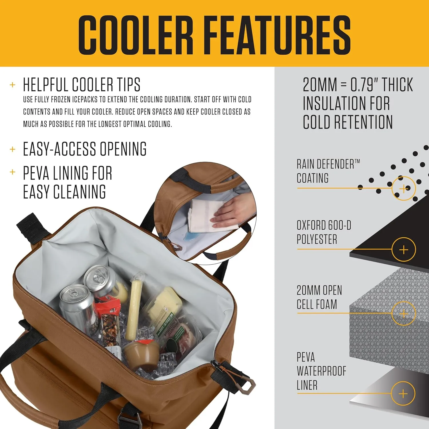 Carhartt Thick Foam Fully Insulated Cold Front Coolers, Premium Ice Retention, Durable Water Resistant Material W/Front Zippered Pocket