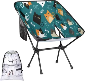 Cartoon Cute Cats Camping Chair Lightweight Portable Folding Camp Chairs for Adults Easy Installation for Camping Fishing Hiking Picnic Travel Festival Supports 176lbs