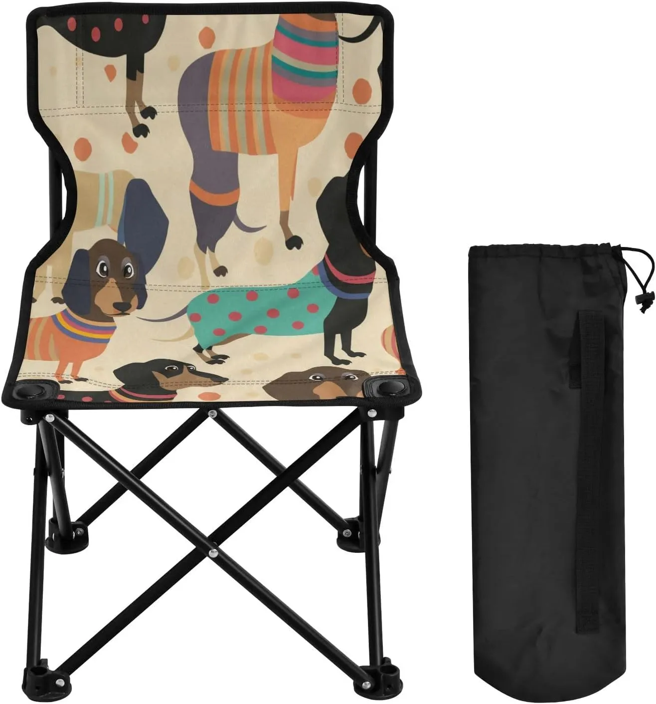 Cartoon Cute Dog Portable Outdoor Folding Chair Anti-Slip Padded Oxford Cloth Stool Camping Chair Small for Beach Hiking Fishing Gardening Quad Camp Chair