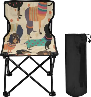 Cartoon Cute Dog Portable Outdoor Folding Chair Anti-Slip Padded Oxford Cloth Stool Camping Chair Small for Beach Hiking Fishing Gardening Quad Camp Chair