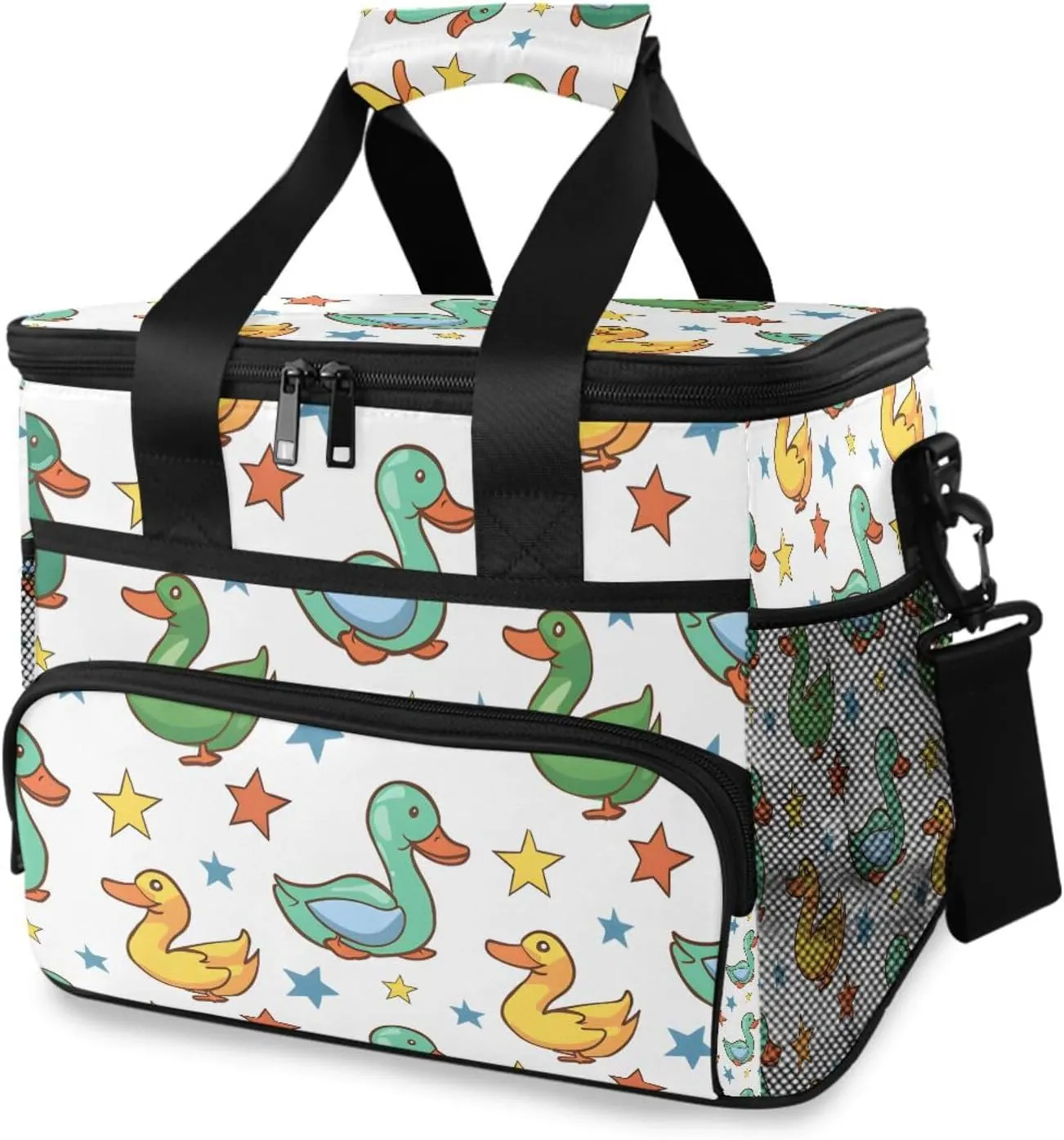 Cartoon Duck Star Cooler Bag Insulated Cooler Soft Sided Cooler 24 Can Portable Picnic Bag Large Leakproof Lunch Bag Box for Beach Grocery Camping Travel Car Men Women
