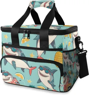 Cartoon Shark Pineapple Blue Cooler Bag Insulated Cooler Soft Sided Cooler 24 Can Portable Picnic Bag Large Leakproof Lunch Bag Box for Beach Grocery Camping Travel Car Men Women