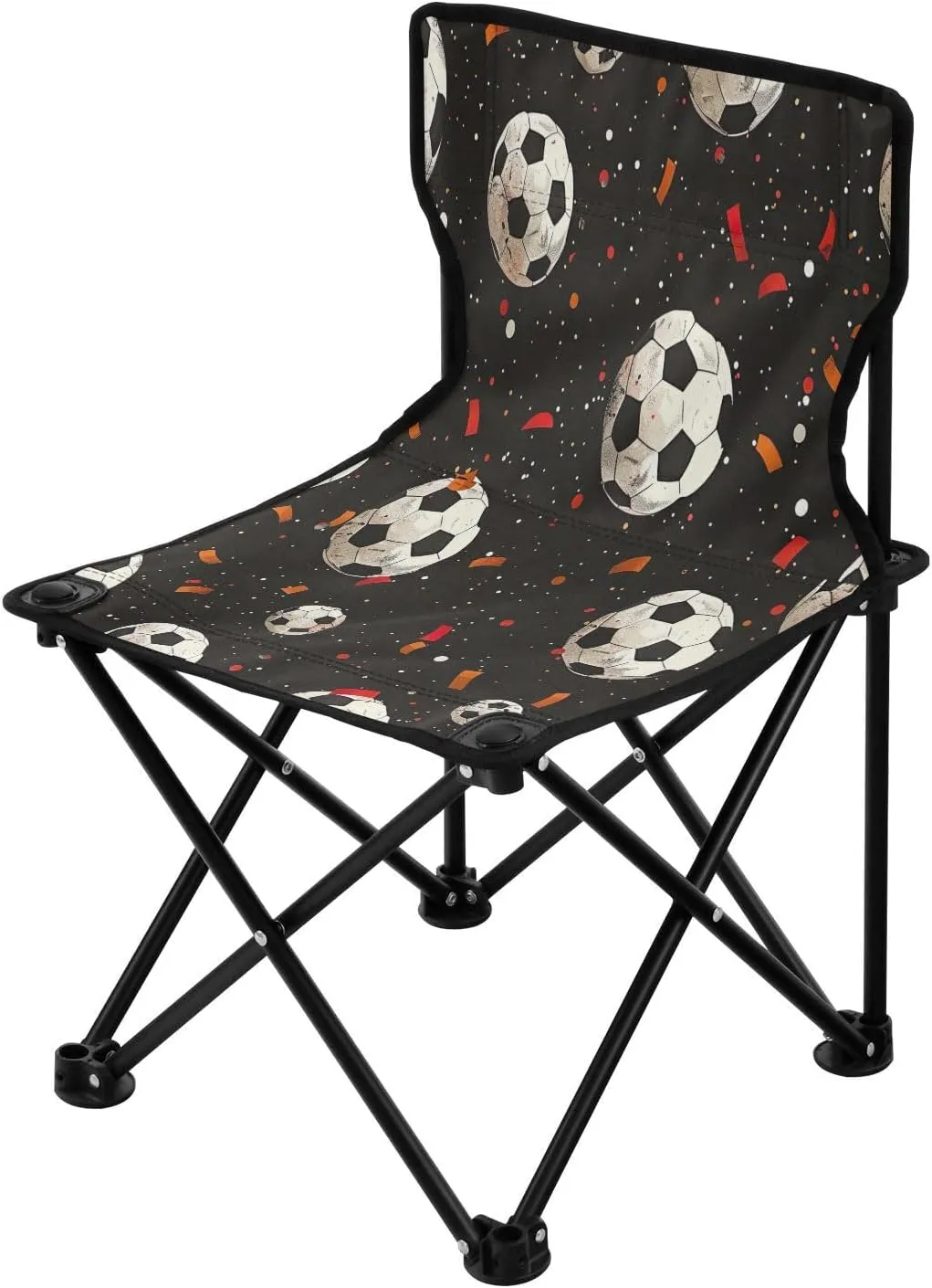 Cartoon Soccer Balls Portable Outdoor Folding Chair Anti-Slip Padded Oxford Cloth Stool Camping Chair Small for Beach Hiking Fishing Gardening Quad Camp Chair