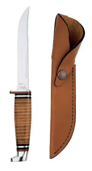 Case XX Utility Hunter Knife 5  Clip Blade Leather Knob Cap Handle & Sheath