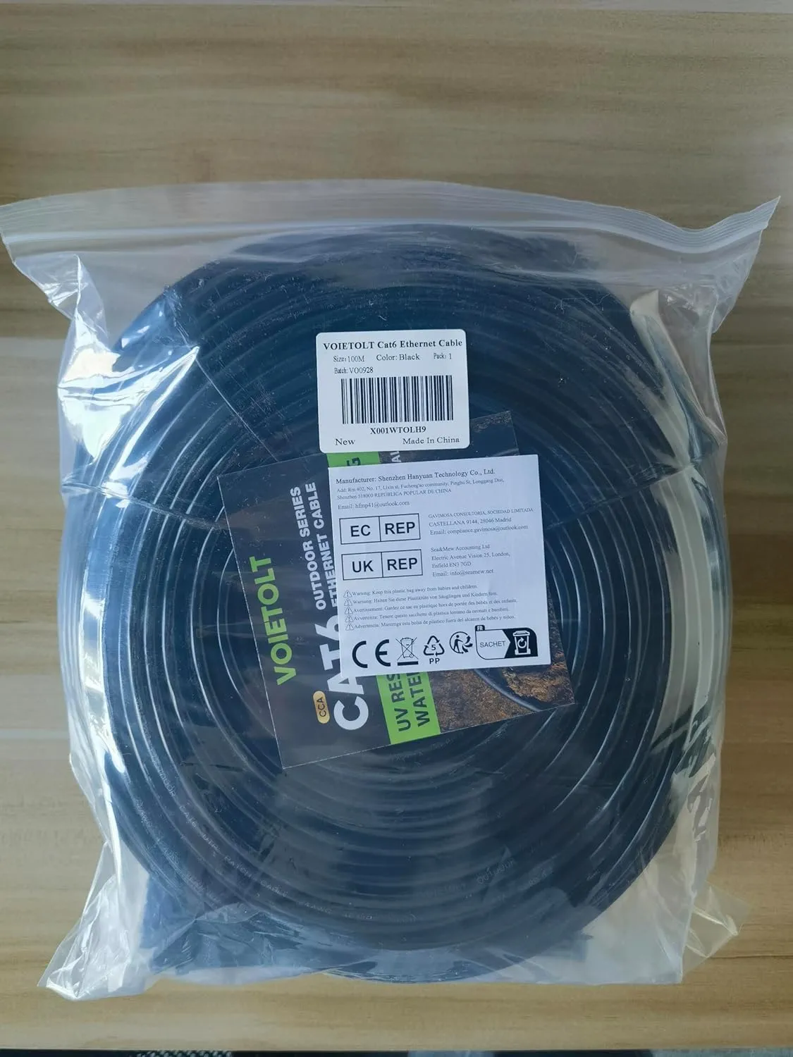 Cat 6 Outdoor Ethernet Cable 100 ft, 24AWG 10Gbps Cat6 Cable Cord Waterproof Direct Burial LLDPE UV Jacket, Internet Network Cable with 20 Ties Support POE Cat6 Cat5e Cat5, CCA, UTP for PC
