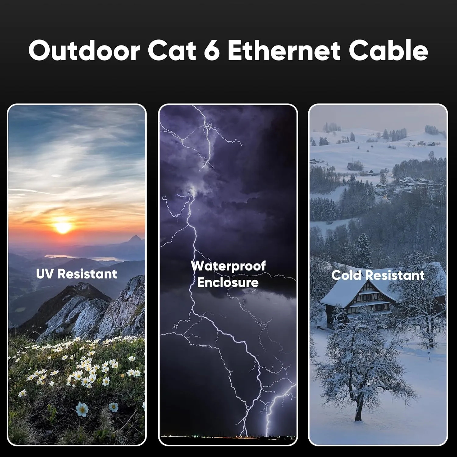 Cat 6 Outdoor Ethernet Cable 100 ft, 24AWG 10Gbps Cat6 Cable Cord Waterproof Direct Burial LLDPE UV Jacket, Internet Network Cable with 20 Ties Support POE Cat6 Cat5e Cat5, CCA, UTP for PC