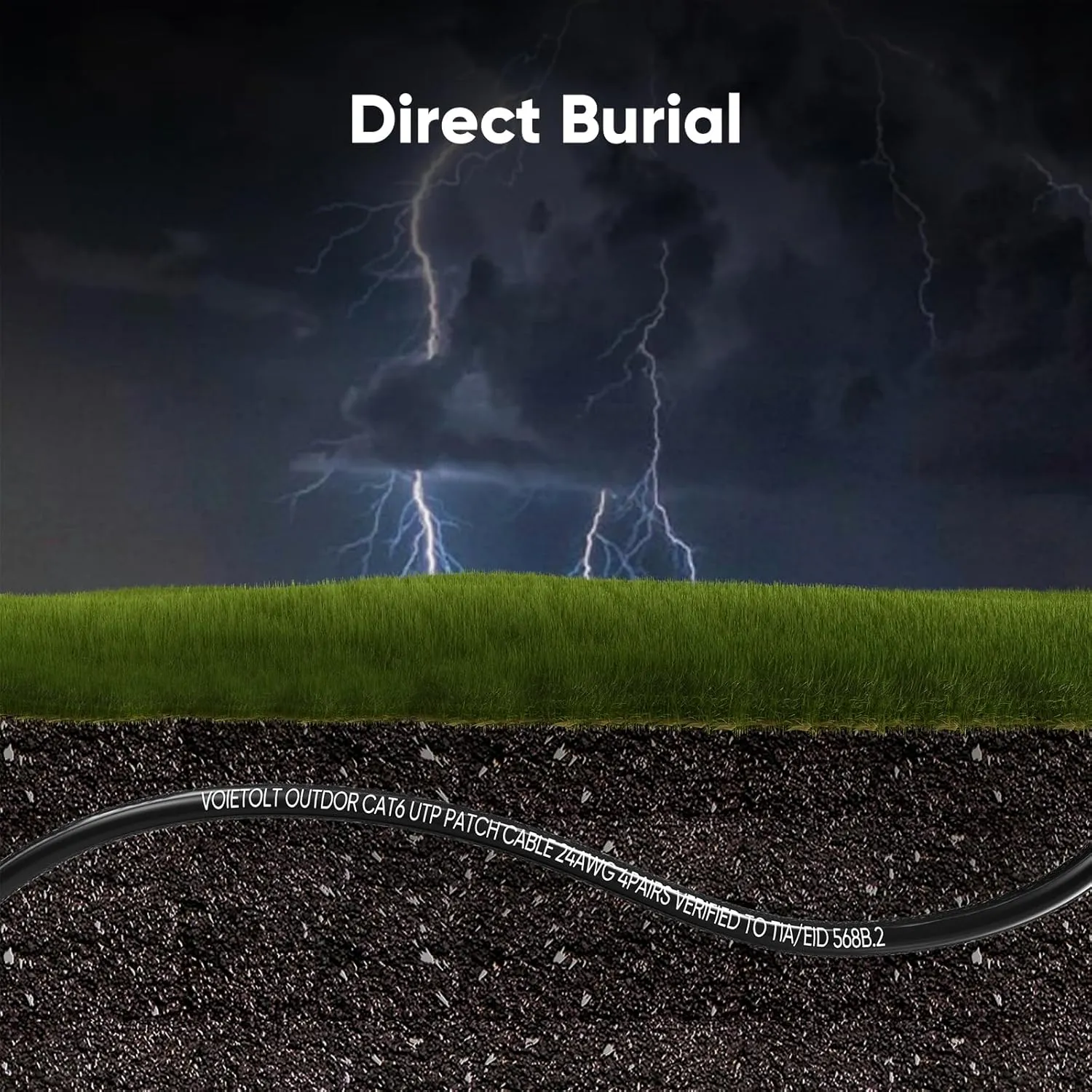 Cat 6 Outdoor Ethernet Cable 100 ft, 24AWG 10Gbps Cat6 Cable Cord Waterproof Direct Burial LLDPE UV Jacket, Internet Network Cable with 20 Ties Support POE Cat6 Cat5e Cat5, CCA, UTP for PC