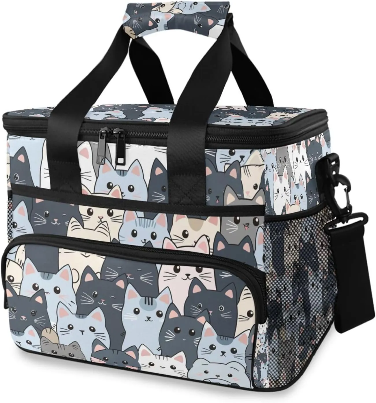 Cat Black Doodle Cooler Bag Insulated Cooler Soft Sided Cooler 24 Can Portable Picnic Bag Large Leakproof Lunch Bag Box for Beach Grocery Camping Travel Car Men Women