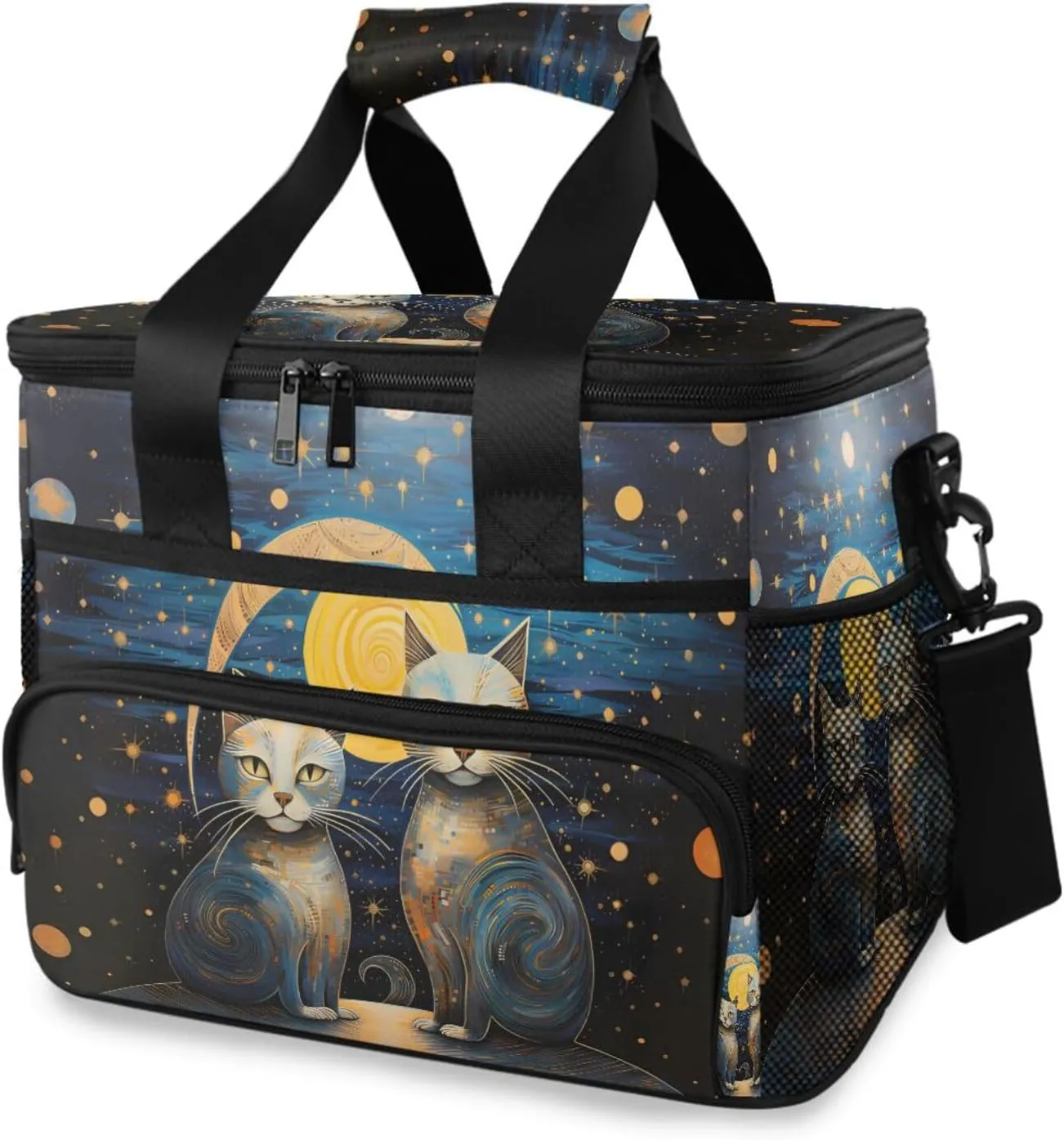 Cat Galaxy Star Black Cooler Bag Insulated Cooler Soft Sided Cooler 24 Can Portable Picnic Bag Large Leakproof Lunch Bag Box for Beach Grocery Camping Travel Car Men Women