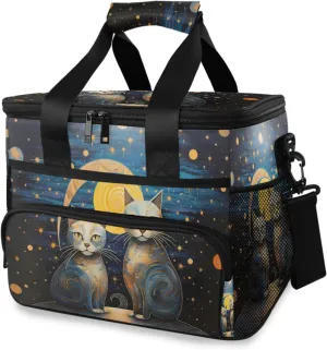 Cat Galaxy Star Black Cooler Bag Insulated Cooler Soft Sided Cooler 24 Can Portable Picnic Bag Large Leakproof Lunch Bag Box for Beach Grocery Camping Travel Car Men Women