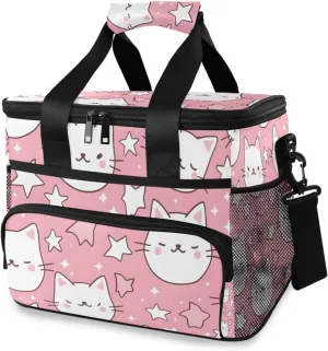 Cat Star Pink Cooler Bag Insulated Cooler Soft Sided Cooler 24 Can Portable Picnic Bag Large Leakproof Lunch Bag Box for Beach Grocery Camping Travel Car Men Women