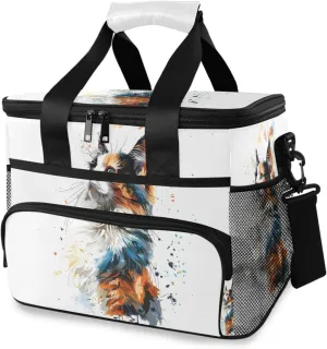 Cat Tie Dye Ink Cooler Bag Insulated Cooler Soft Sided Cooler 24 Can Portable Picnic Bag Large Leakproof Lunch Bag Box for Beach Grocery Camping Travel Car Men Women