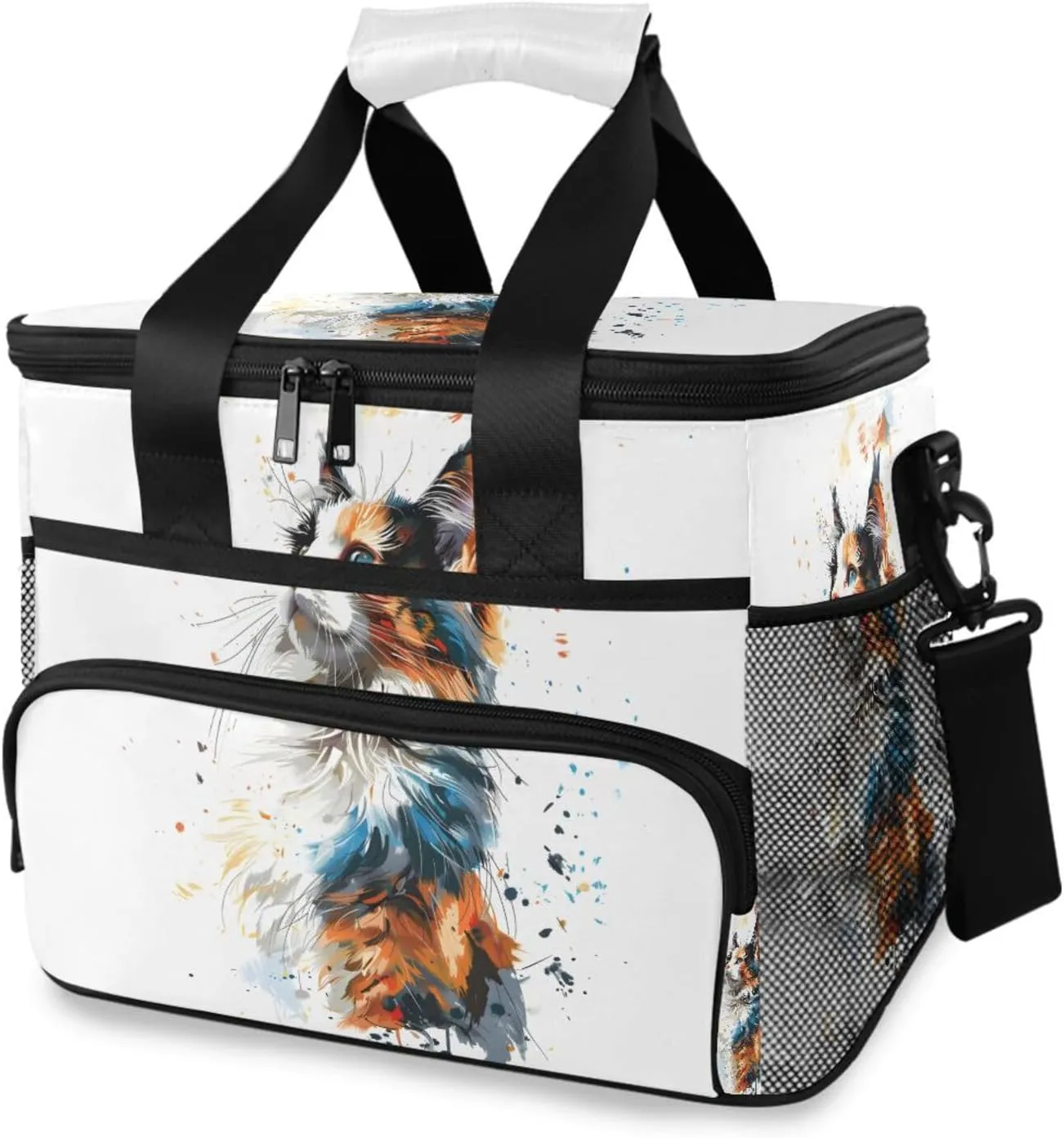 Cat Tie Dye Ink Cooler Bag Insulated Cooler Soft Sided Cooler 24 Can Portable Picnic Bag Large Leakproof Lunch Bag Box for Beach Grocery Camping Travel Car Men Women