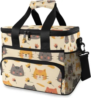Cats Flowers Yellow Cooler Bag Insulated Cooler Soft Sided Cooler 24 Can Portable Picnic Bag Large Leakproof Lunch Bag Box for Beach Grocery Camping Travel Car Men Women