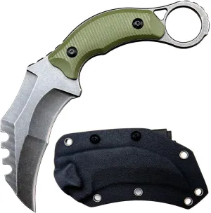 Ccanku C1109 Fixed Blade Knife D2 Steel G10 Handle EDC Tool Knife with K Sheath for Outdoor Camping, Hiking-Army Green