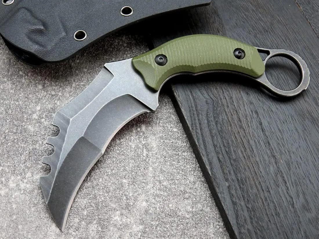 Ccanku C1109 Fixed Blade Knife D2 Steel G10 Handle EDC Tool Knife with K Sheath for Outdoor Camping, Hiking-Army Green