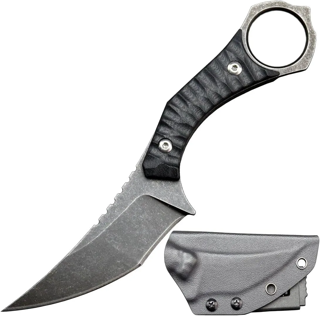 Ccanku C1152 Fixed Blade Knife, D2 Blade G10 Handle EDC Tool Knife for Outdoor Camping Hiking(Black)
