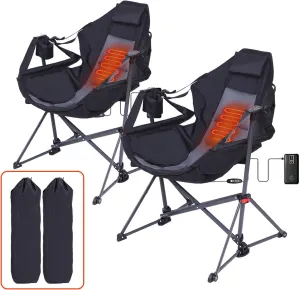 CDEN Heated Hammock Chair, Heated Camping Chair, Heated Swing Chair, Heavy Duty, with Stand, Cup Holder, Side Bag, Power Bank Included, for Patio, Camping, Backyard (2 Pack)