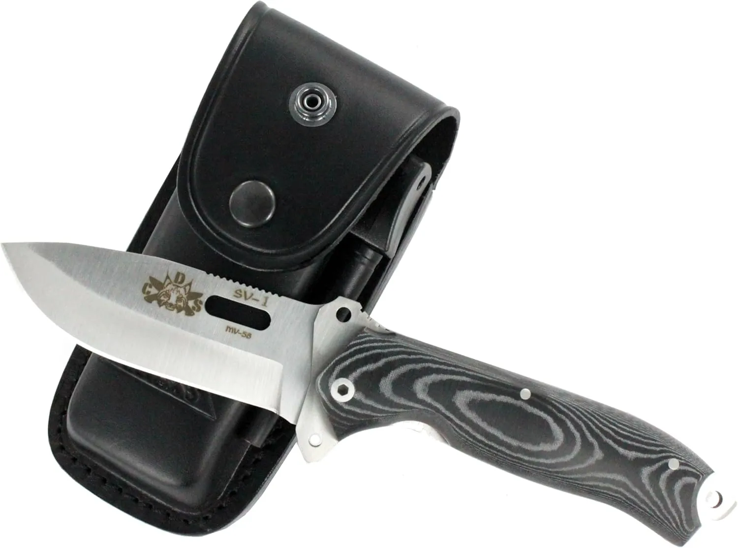 CDS Folding Knife for Bushcraft Hunting Fishing Camping and Outdoor Sports, 3.9" Blade, Leather Sheath and Firesteel, Handmade in Spain