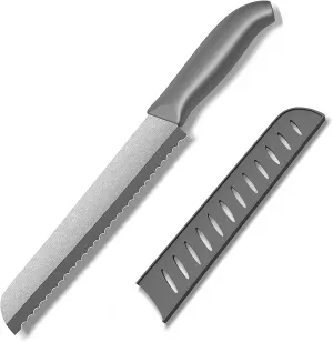 Ceramic Serrated Bread Knife Slicing Knife - 8" Sharp Blade Kitchen Knife with Cover