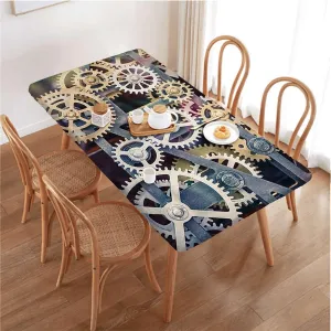 Charcoal Grey Gold Rectangle Tables Decor Clock Technology Clock Gears Tablecloth Great for Indoor and Outdoor Dining and Playing Cards Style of Steampunk Fits up 5 Foot Tables
