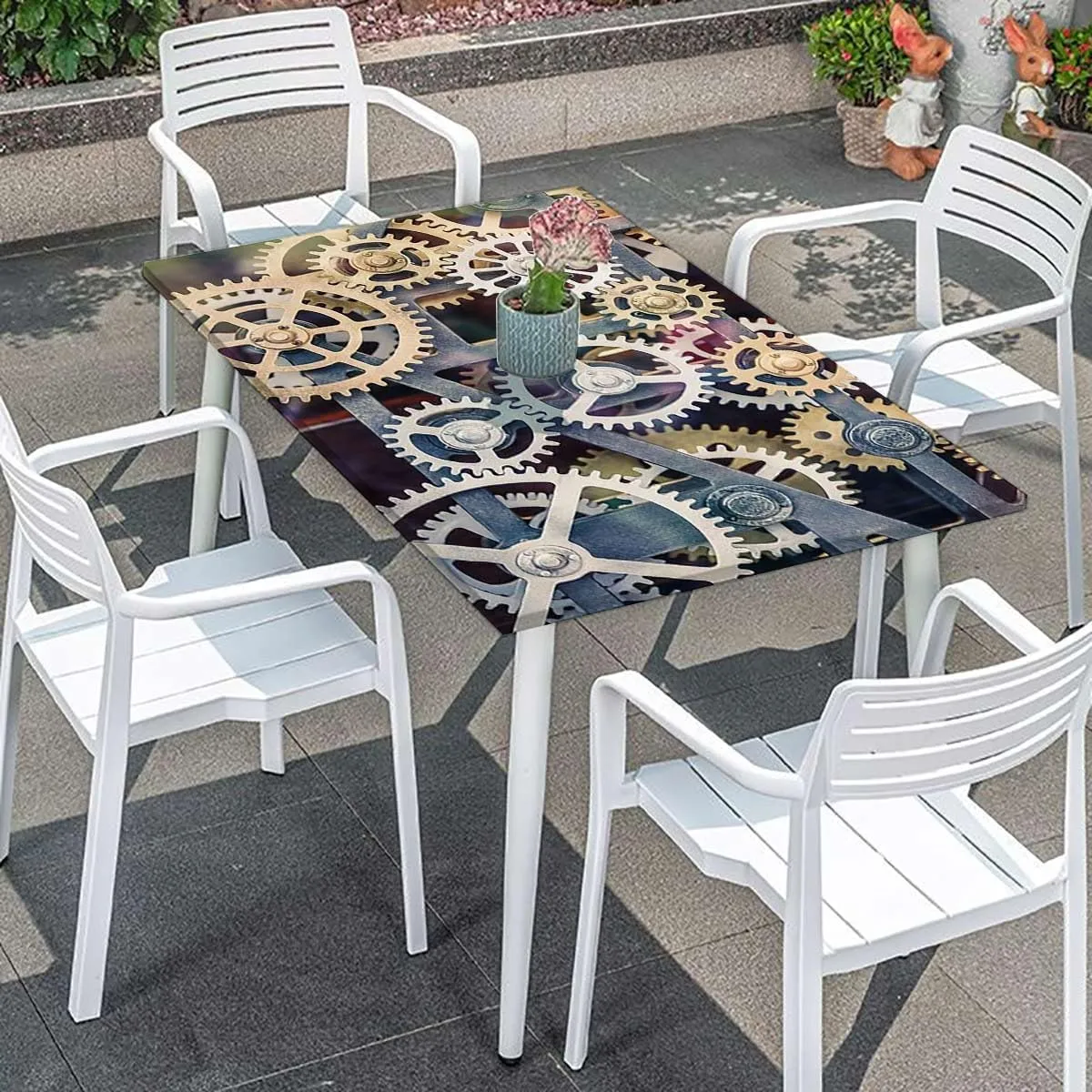 Charcoal Grey Gold Rectangle Tables Decor Clock Technology Clock Gears Tablecloth Great for Indoor and Outdoor Dining and Playing Cards Style of Steampunk Fits up 5 Foot Tables