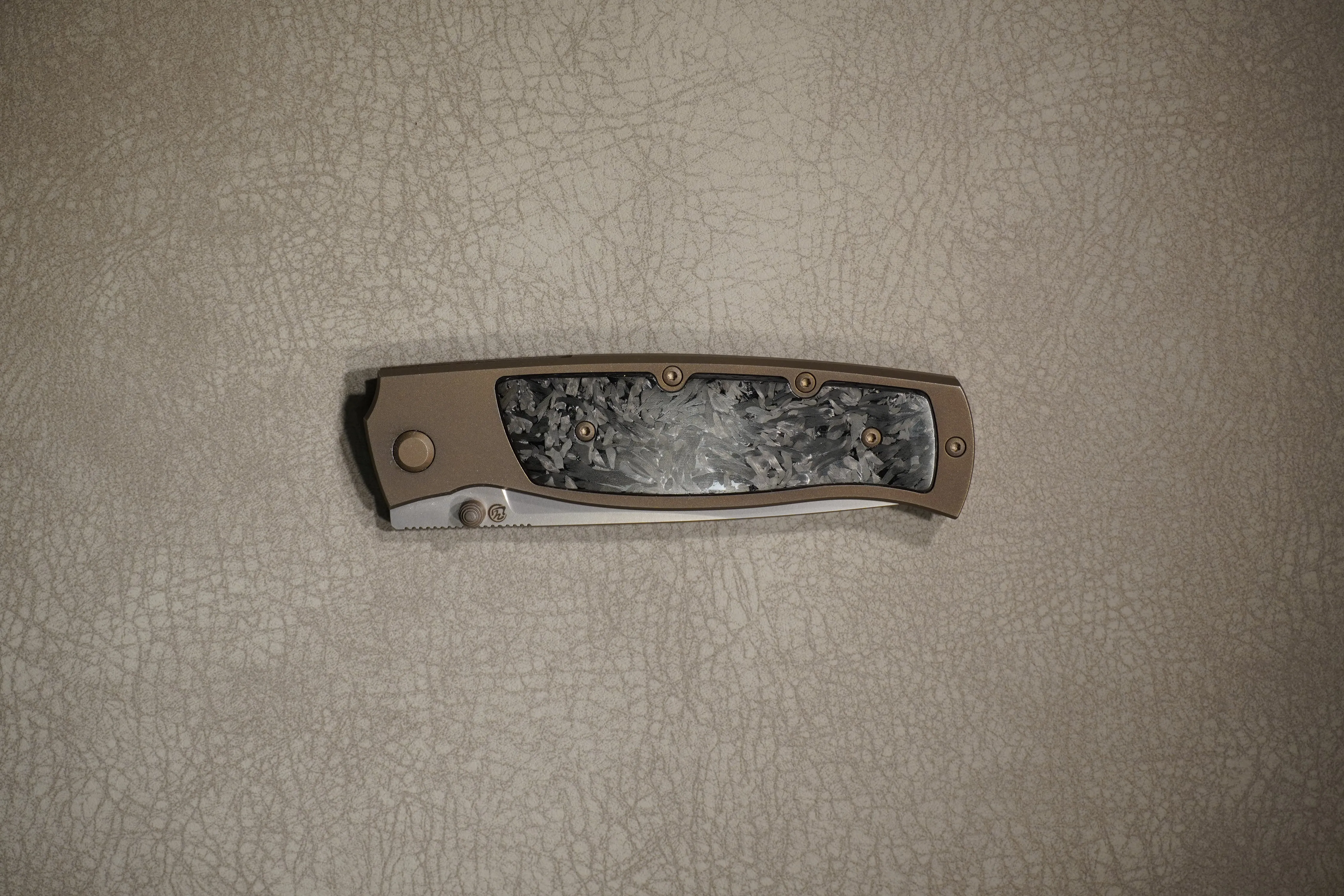 Cheburkov Knife Sparrow Large With Insert, Steel M390, Handle Black Marble Carbon Bronze Titanium