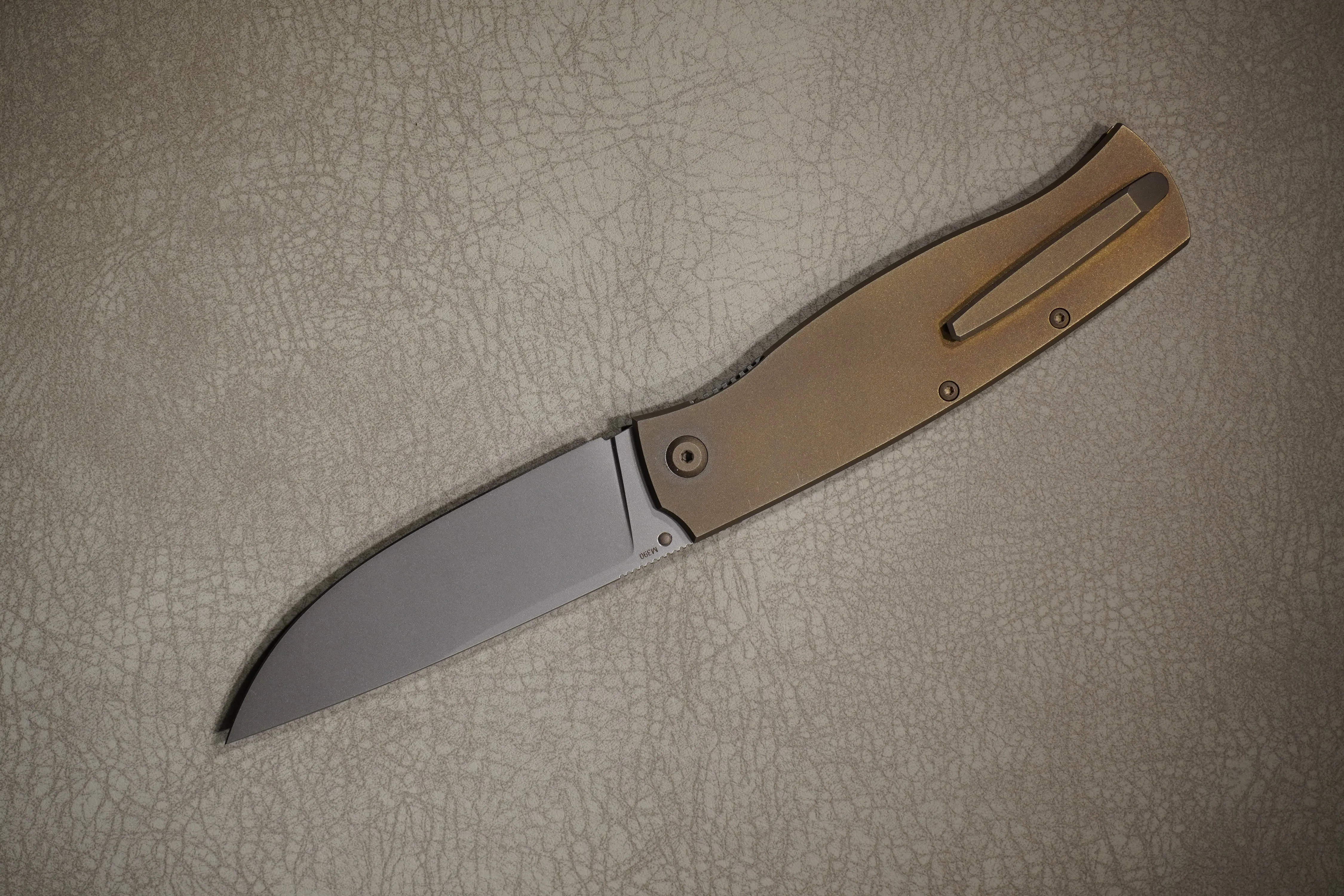 Cheburkov Knife Sparrow Large With Insert, Steel M390, Handle Black Marble Carbon Bronze Titanium