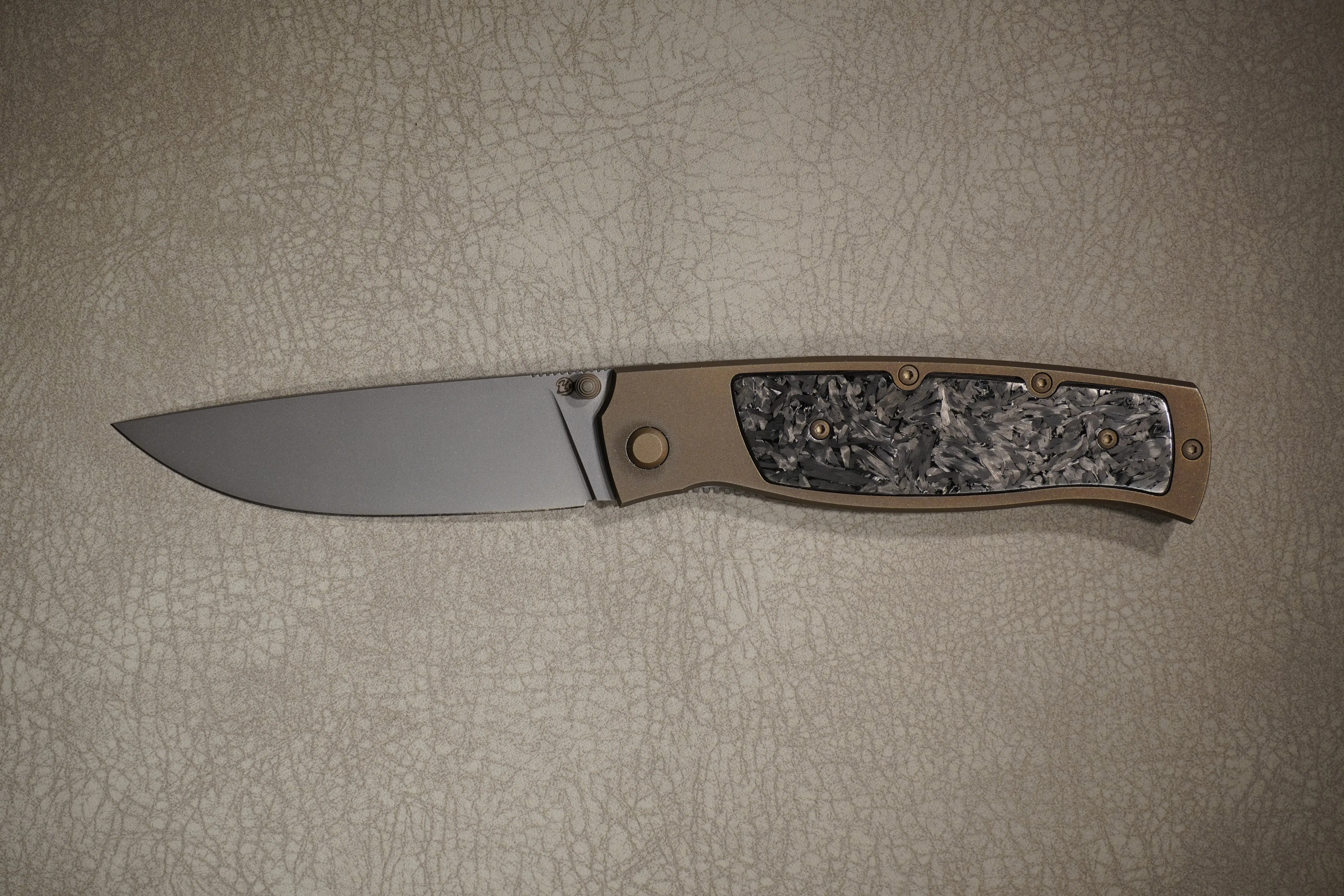 Cheburkov Knife Sparrow Large With Insert, Steel M390, Handle Black Marble Carbon Bronze Titanium