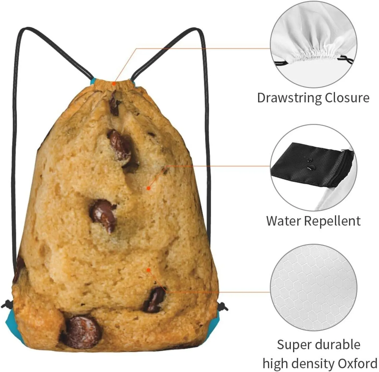 Chocolate Cookie Drawstring Cinch Backpack Polyester Sack Pack String Bag For Hiking Camping Adventure