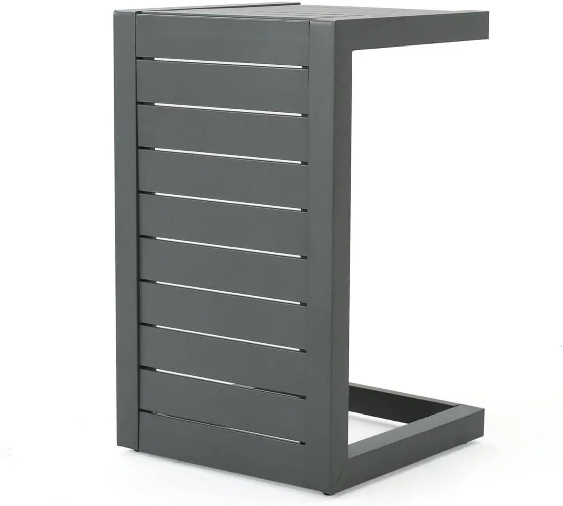 Christopher Knight Home Cape Coral Outdoor Aluminum C-Shaped Side Table, Grey