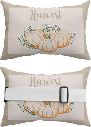 Chucoco Outdoor Head Pillow with Adjustable Elastic Strap,Vintage Farm Orange Lines Pumpkins and Vine Leaf 1 Pack Waterproof Headrest Cushion Pillows for Balcony/Garden/Beach/Pool Chair Linen Texture