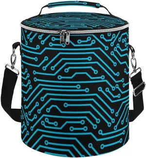 Circuit Board Cylindrical Cooler Bag with Handle Portable Lunch Bags Adjustable Shoulder Straps Insulation Tote